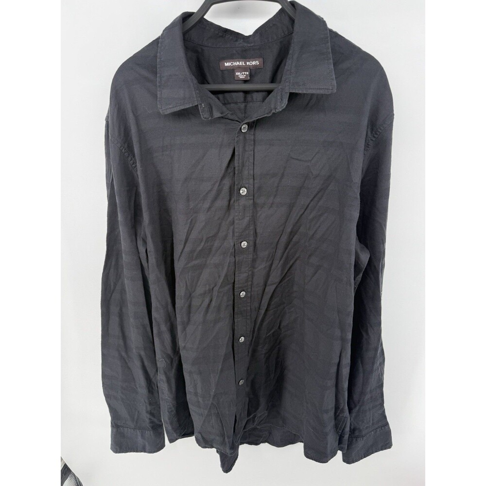 Michael Kors Men's Slim Fit Long Sleeve Button-Up Black Size XXL